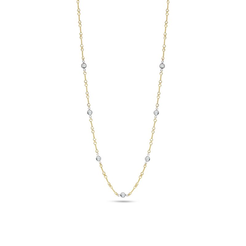Roberto Coin 18Kt Gold Dogbone Chain Necklace With 7 Diamond Stations