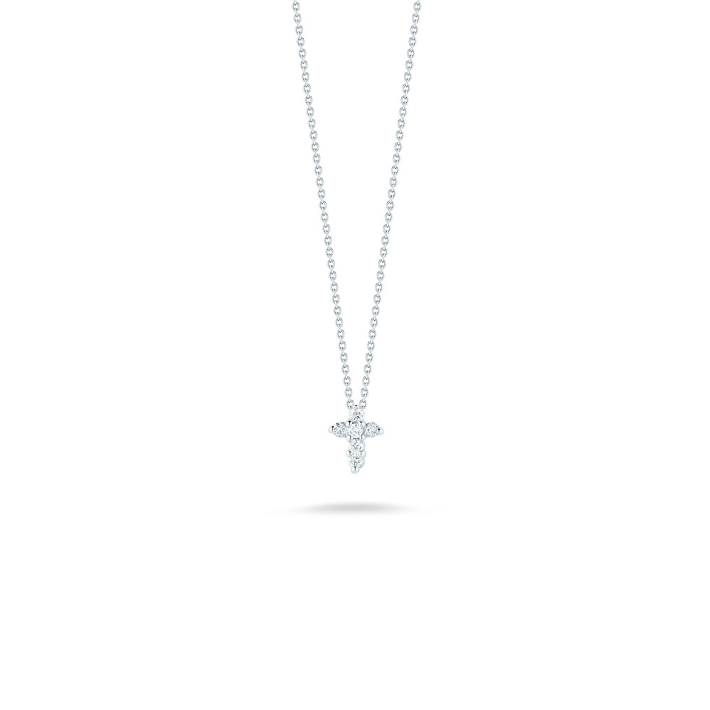 Roberto Coin 18 Karat White Gold Baby Cross Pendant With Diamonds