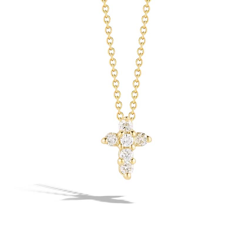 Roberto Coin 18 Karat Yellow Gold Baby Cross Pendant With Diamonds