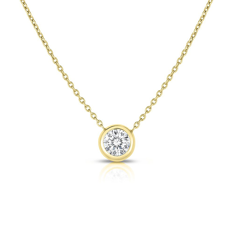 Roberto Coin 18 Karat Yellow Gold Bezel Set Diamond Solitaire Necklace