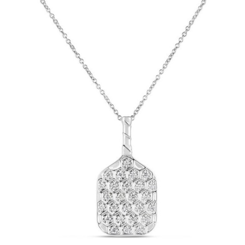 Roberto Coin 18K White Gold Tiny Treasures Textured Pickle Ball Racket Pendant Necklace