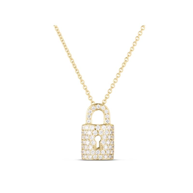 Roberto Coin 18K Yellow Gold Tiny Treasure Diamond Lock Charm Necklace