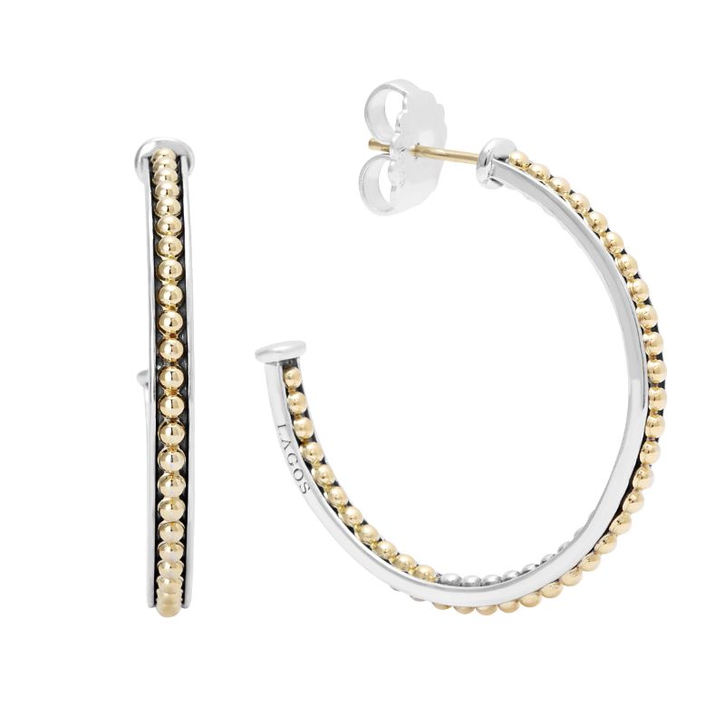 Lagos Sterling Silver And 18K Yellow Gold Ksl Beaded Hoop Earrings