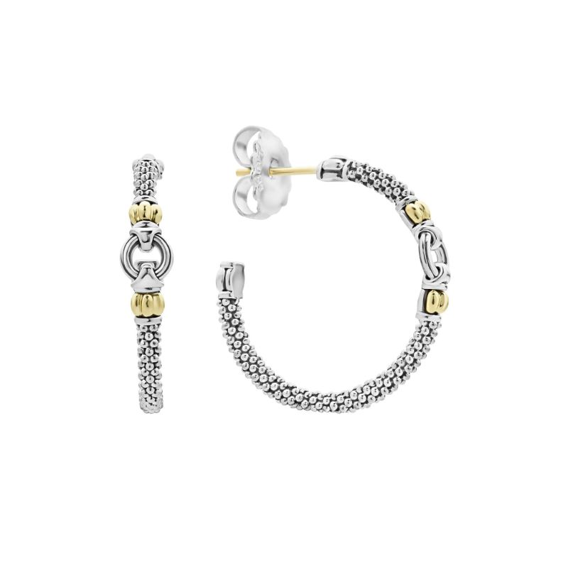 Lagos Sterling Silver And 18K Yellow Gold Signature Caviar Link Station Hoop Earrings