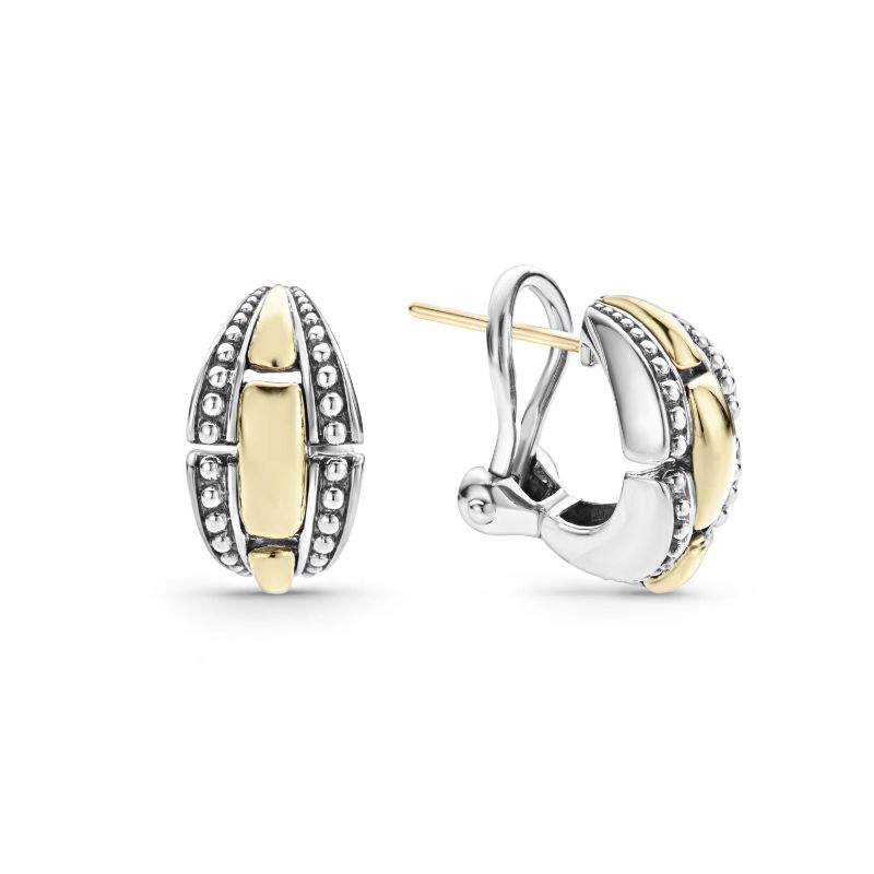 Lagos Sterling Silver And 18K Yellow Gold High Bar 21X13Mm Gold Caviar Link Earrings