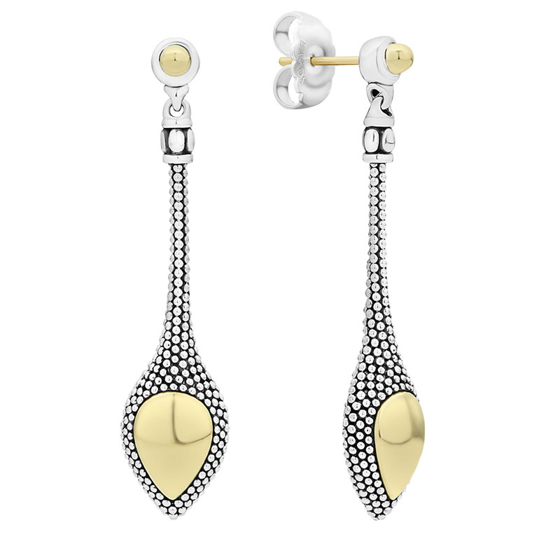 Lagos Sterling Silver And 18K Yellow Gold High Bar Long Inverted Teardrop Drop Earrings