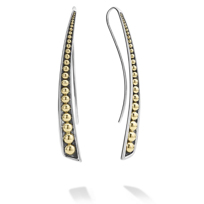 Lagos Sterling Silver And 18K Yellow Gold Signature Caviar Linear Curve Drop Earrings On French Wire