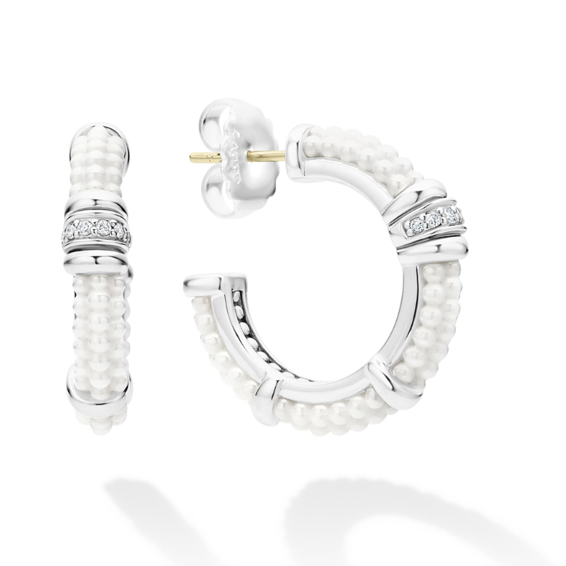 Lagos Sterling Silver White Caviar Ceramic Hoop Earrings