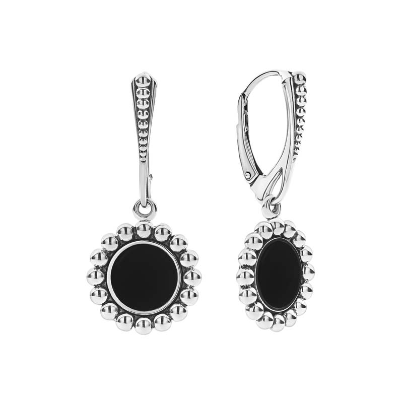 Lagos Sterling Silver Maya Circle Black Onyx Drop Earrings