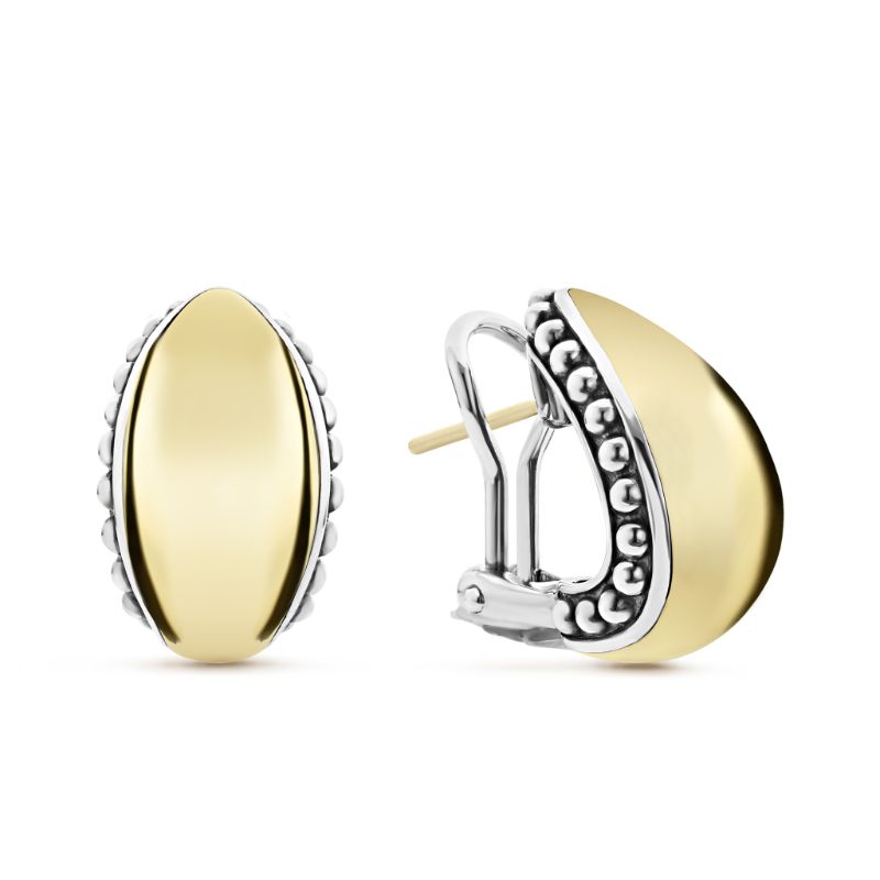 Lagos Sterling Silver And 18K Yellow Gold High Bar Smooth Dome Clip Earrings
