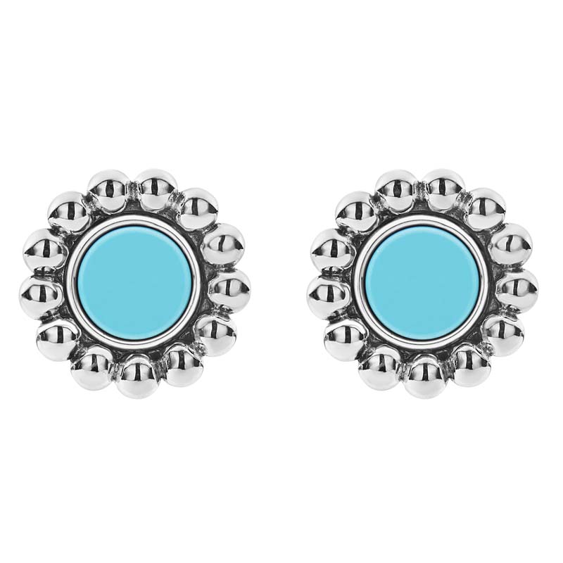 Lagos Sterling Silver Maya Blue Ceramic Circle Stud Earrings