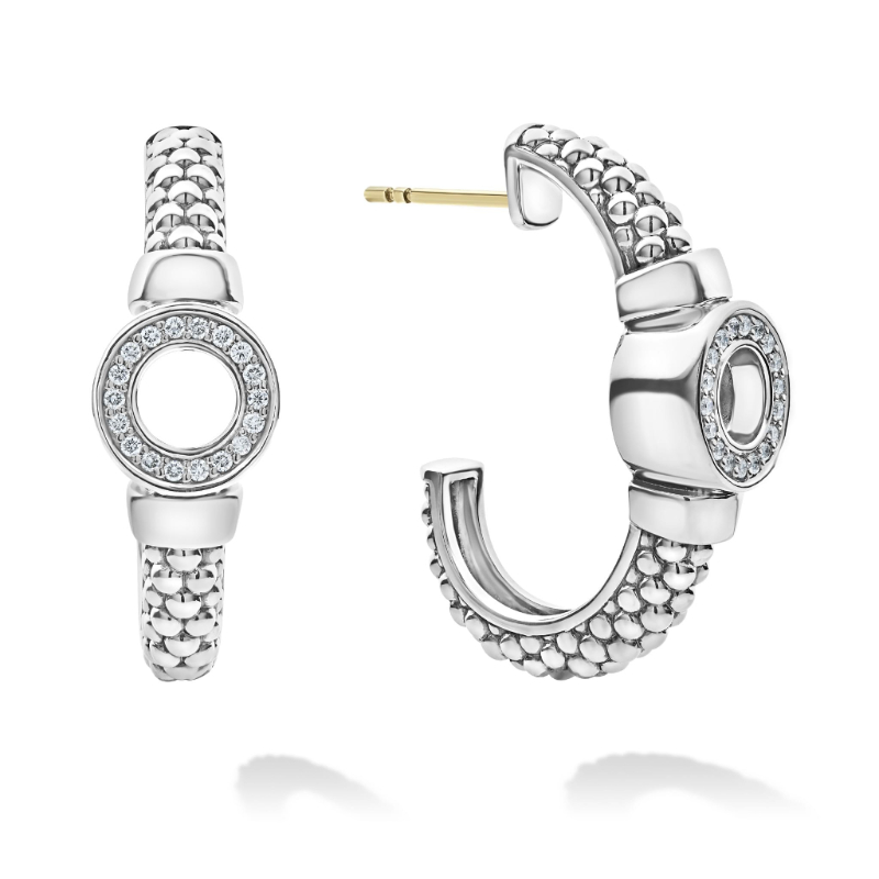 Lagos Sterling Silver Caviar Sparks Diamond Circle Half Hoop Earrings