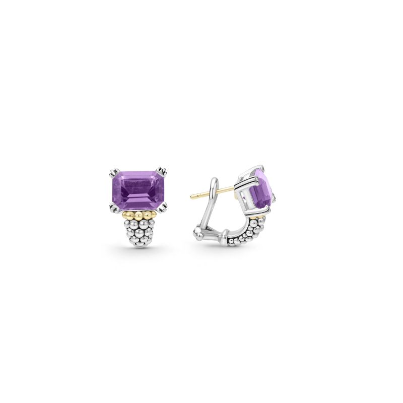 Lagos Sterling Silver And 18K Yellow Gold Glacier Petite Emerald Cut 17X11Mm Hoop Earrings
