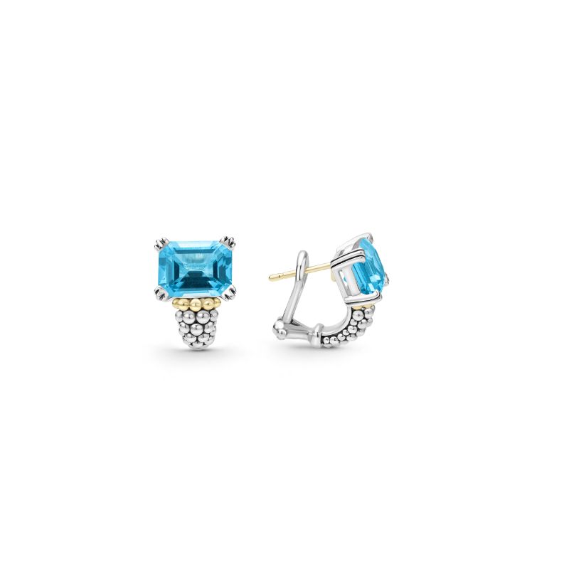 Lagos Sterling Silver And 18K Yellow Gold Glacier Petite Emerald Cut 17X11Mm Hoop Earrings
