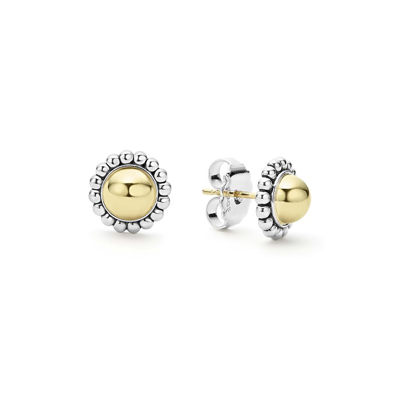 Lagos Sterling Silver And 18K Yellow Gold High Bar 12Mm Gold Carviar Stud Earrings