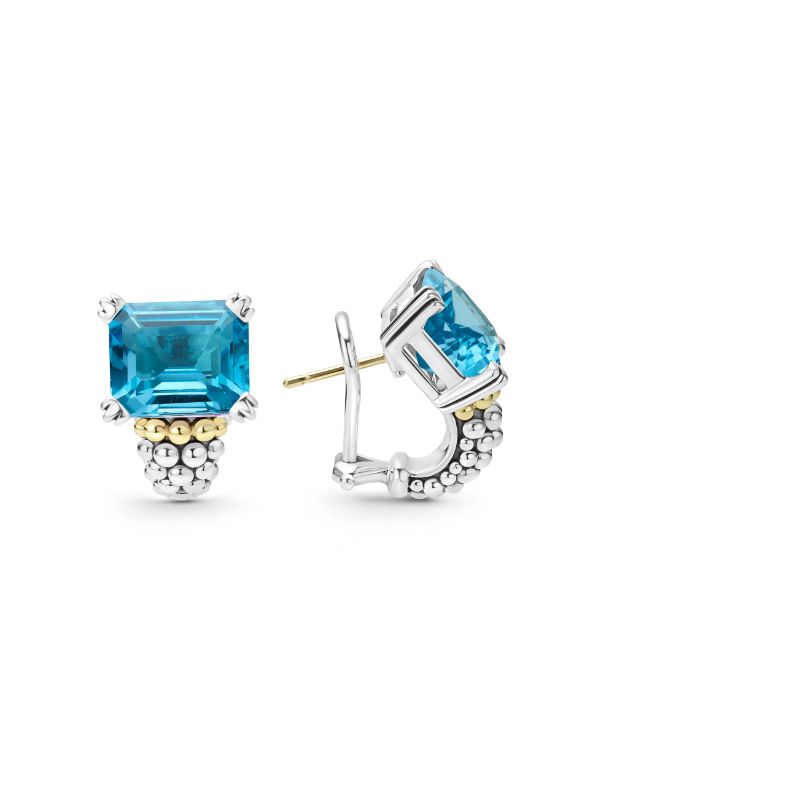 Lagos Sterling Silver And 18K Yellow Gold Glacier Large Emerald Cut 22X15Mm Hoop Earring