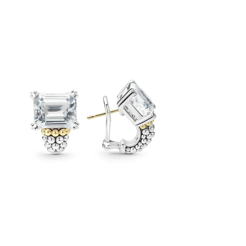 Lagos Sterling Silver And 18K Yellow Gold Glacier Large Emerald Cut 22X15Mm Hoop Earring