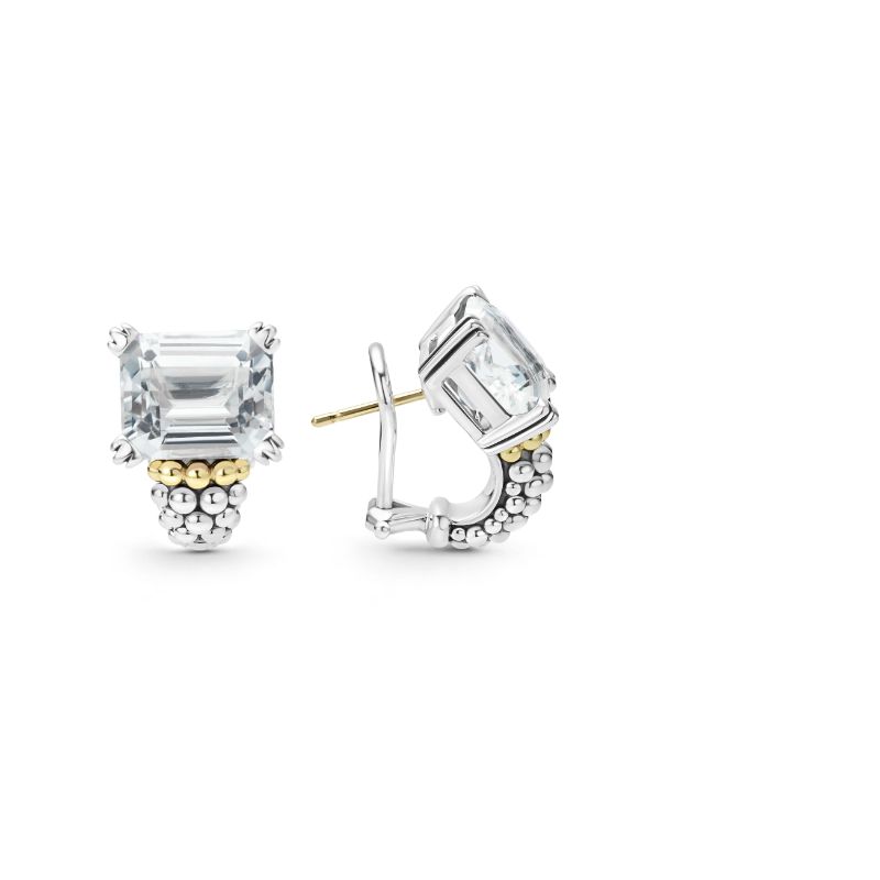Lagos Sterling Silver And 18K Yellow Gold Glacier Large Emerald Cut 22X15Mm Hoop Earring