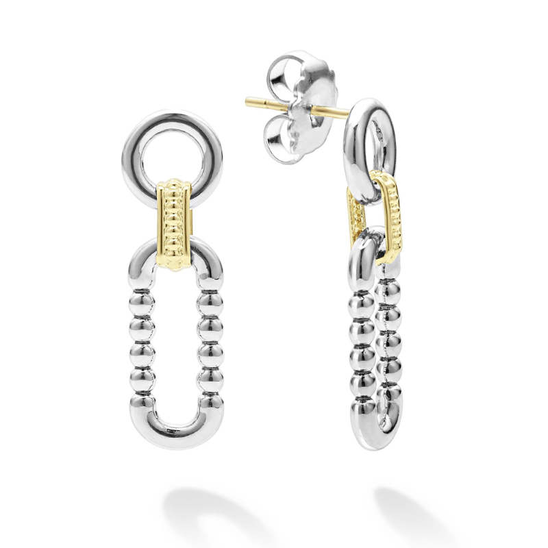 Lagos Sterling Silver And 18K Yellow Gold Signature Caviar Circle And Oval Link Drop Earrings