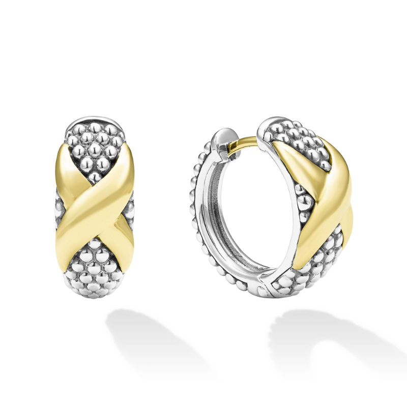 Lagos Sterling Silver And 18K Yellow Gold Embrace Two Tone X Caviar Hoop Earrings