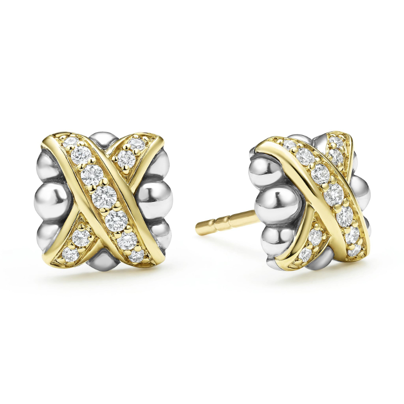 Lagos Sterling Silver And 18K Yellow Gold Embrace Two Tone Caviar X Stud Earrings