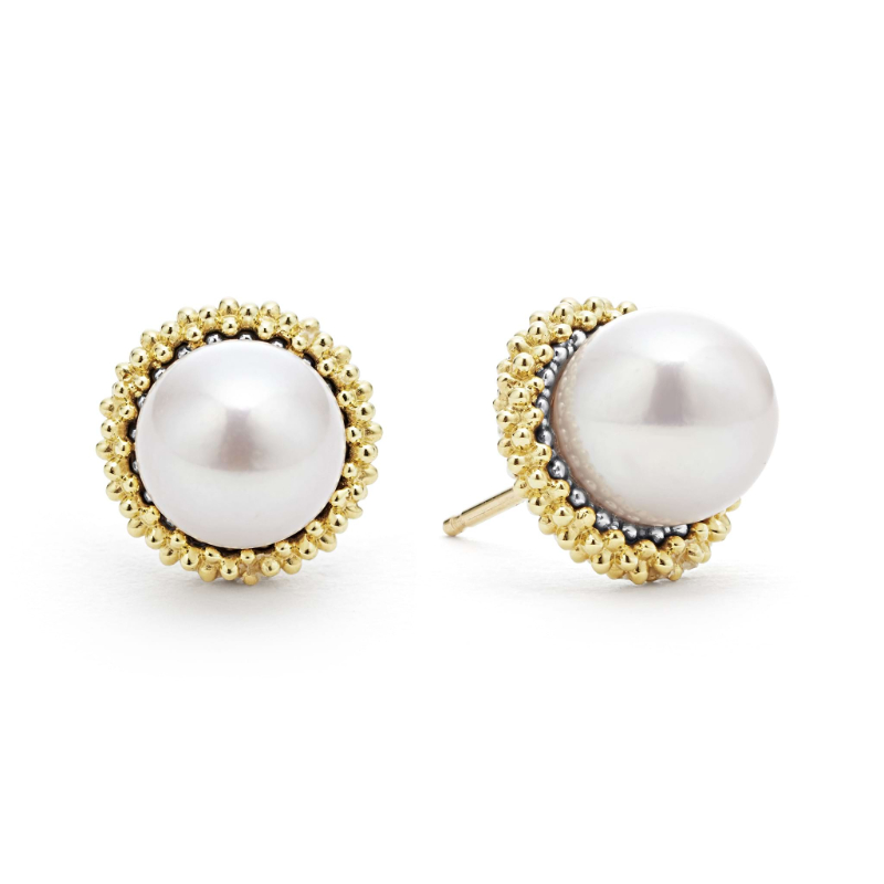 Lagos Luna Sterling Silver And 18K Yellow Gold Caviar Pearl Stud Earrings