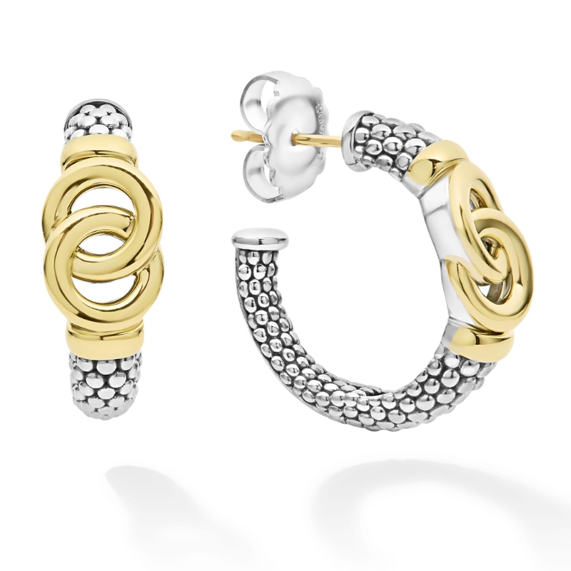 Lagos Signature Cavier Interlocking Hoop Earrings