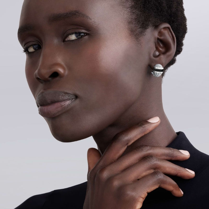 Lagos Black Caviar 16X12Mm Black Ceramic Stud Earrings In Sterling Silver