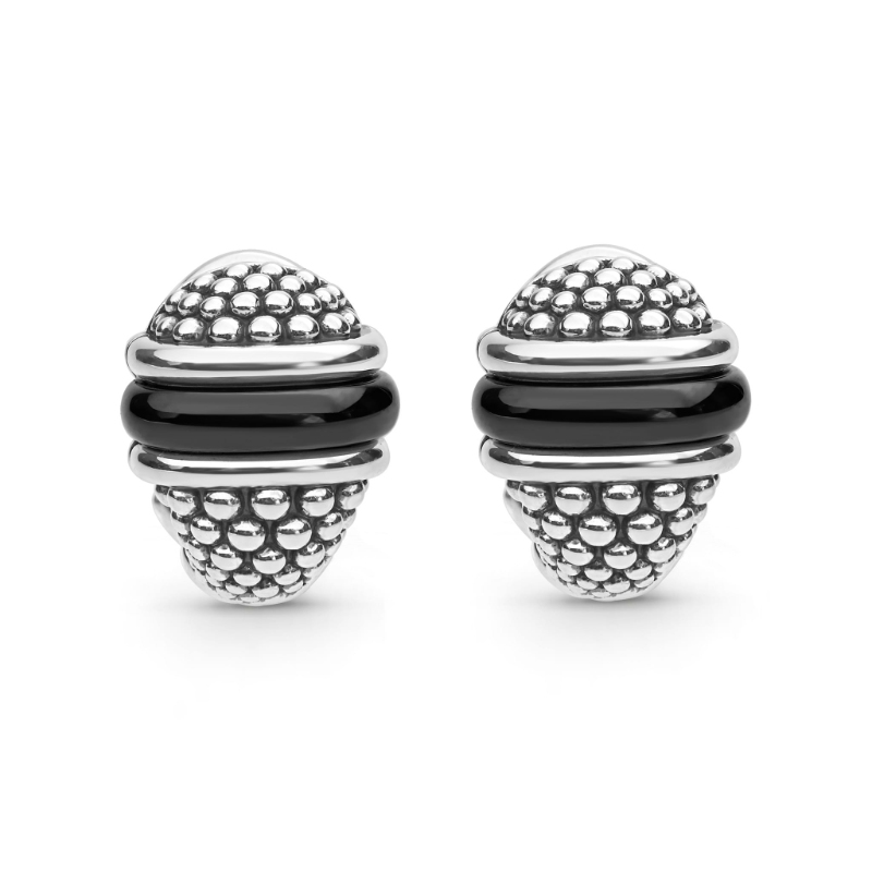 Lagos Black Caviar 16X12Mm Black Ceramic Stud Earrings In Sterling Silver
