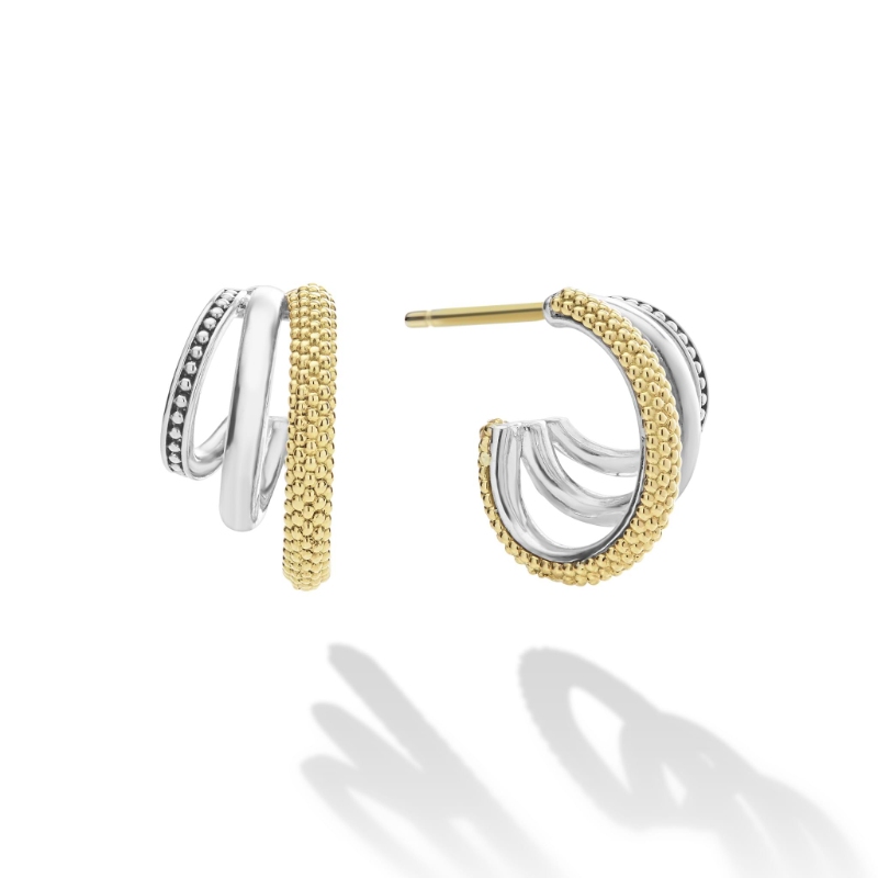 Lagos Caviar Lux Two-Tone Three Ring Hoop Earrings