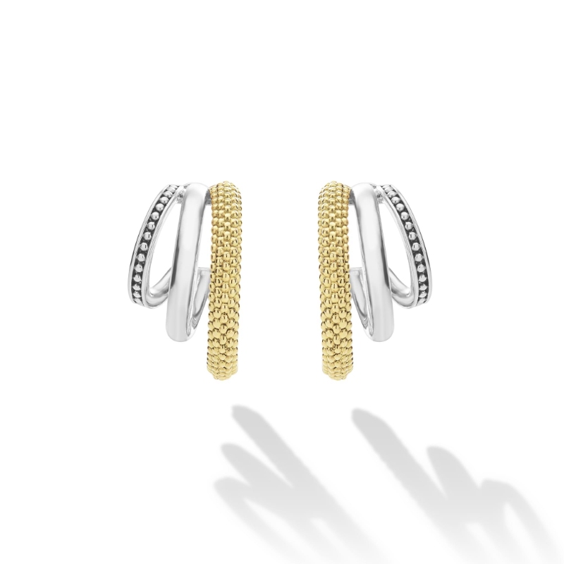 Lagos Caviar Lux Two-Tone Three Ring Hoop Earrings