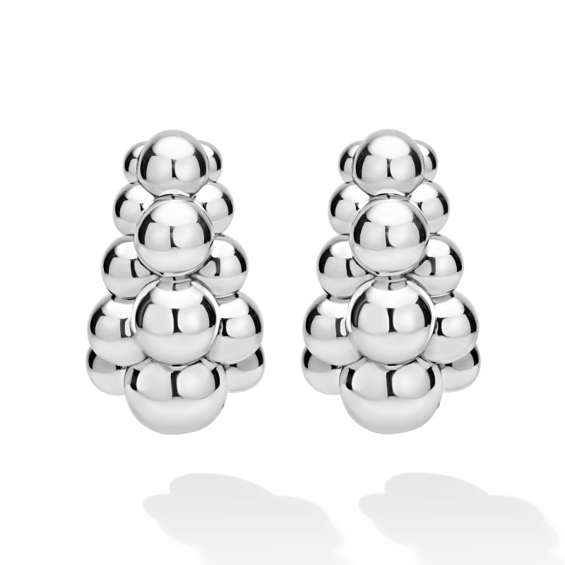 Lagos Caviar Bubbly 35x21mm Three Row Beaded Hoop Earrings