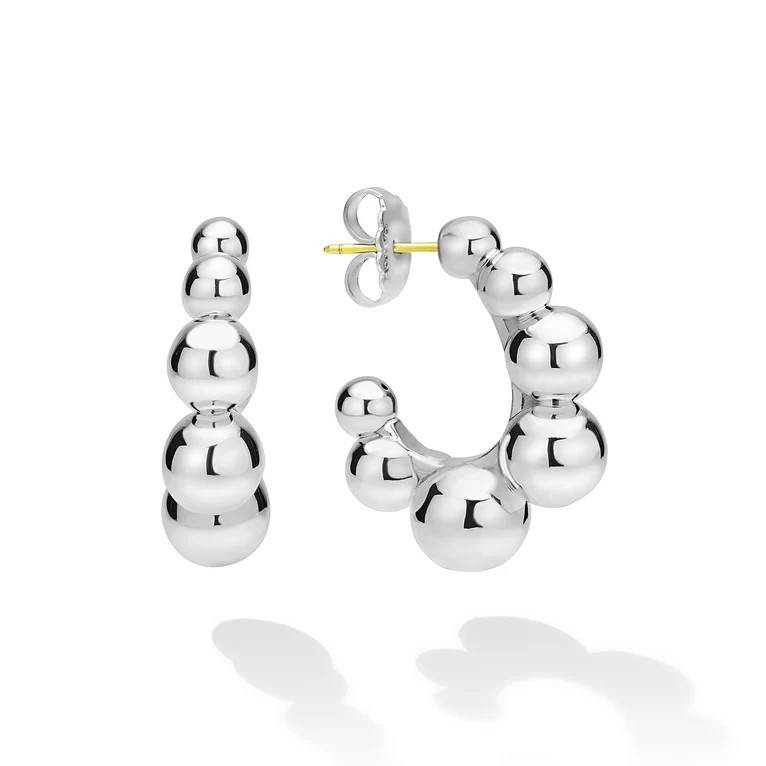 Lagos Caviar Bubbly 31x10mm Beaded Hoop Earrings