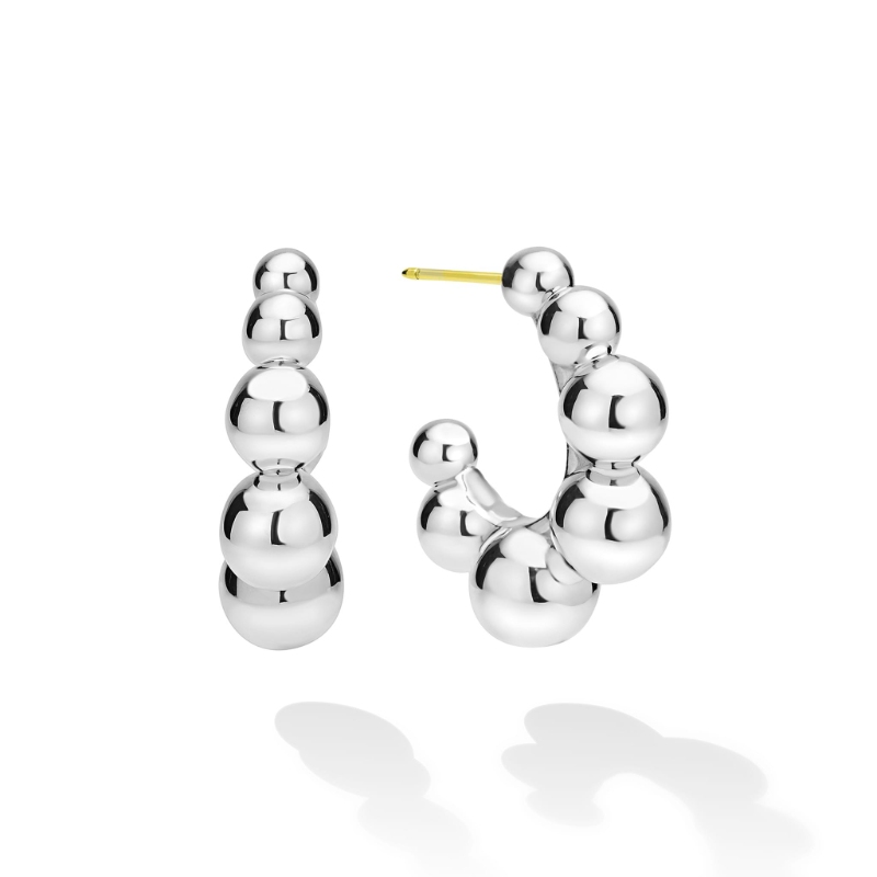 Lagos Caviar Bubbly 31x10mm Beaded Hoop Earrings