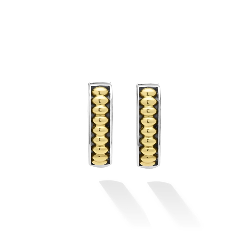 Lagos Signature Caviar Two-Tone Linear Huggie Earrings