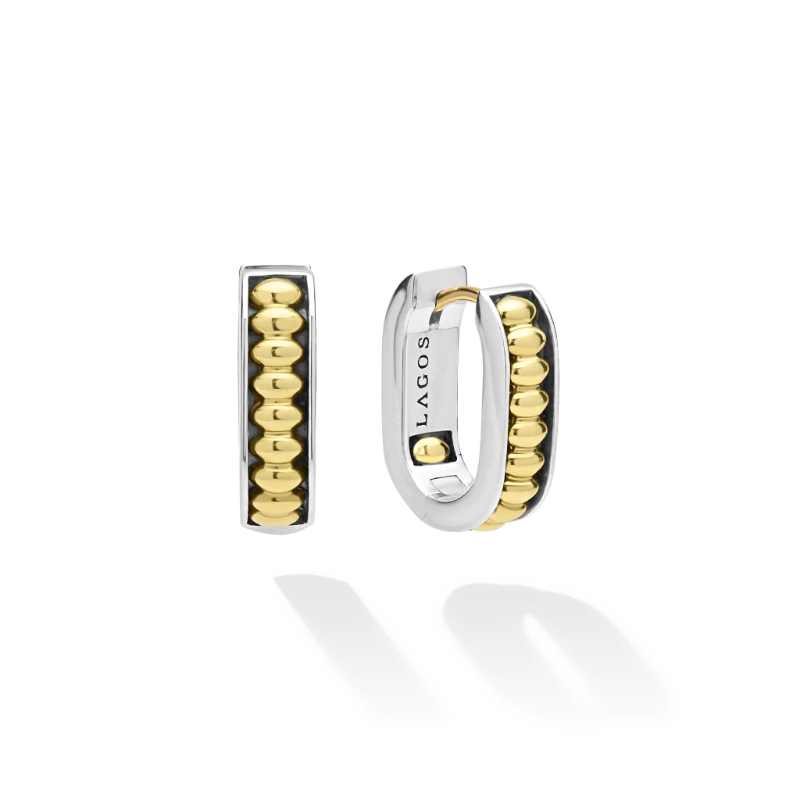 Lagos Signature Caviar Two-Tone Linear Huggie Earrings