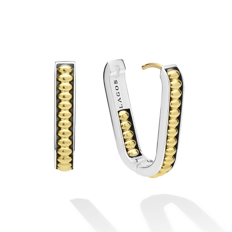 Lagos Signature Caviar Two-Tone Linear Hoop Earrings