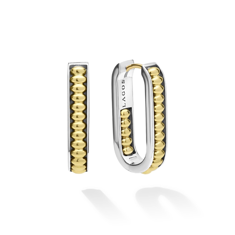 Lagos Signature Caviar Two-Tone Linear Hoop Earrings