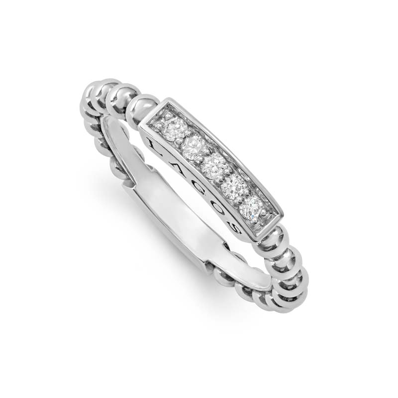 Lagos Sterling Silver Caviar Spark Small Station Stack Ring With Diamonds