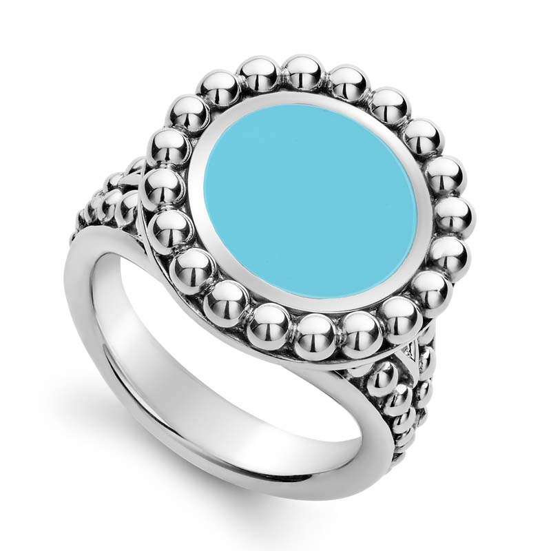 Lagos Sterling Silver Maya Blue Ceramic Circle Ring