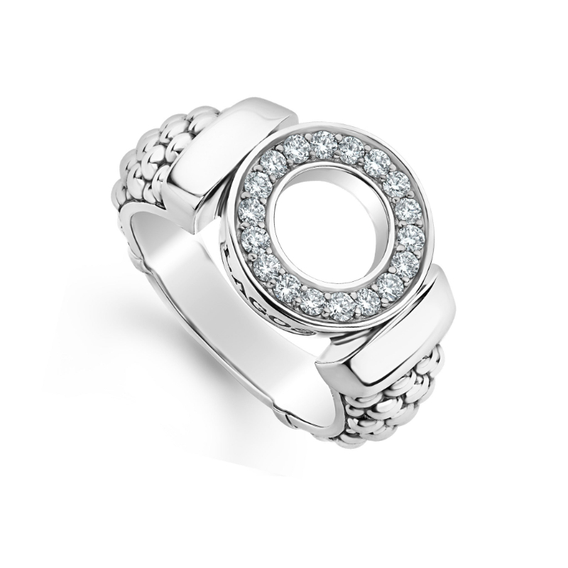 Lagos Sterling Silver Caviar Spark Diamond Circle Caviar Ring