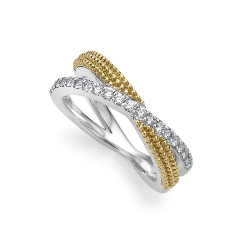 Lagos Sterling Silver And 18K Yellow Gold Caviar Lux Two Tone X Ring
