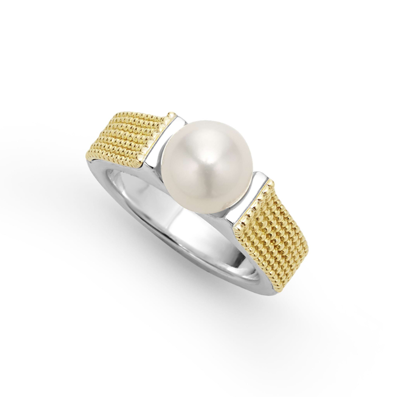 Lagos Luna Sterling Silver And 18K Yellow Gold Caviar Pearl Ring