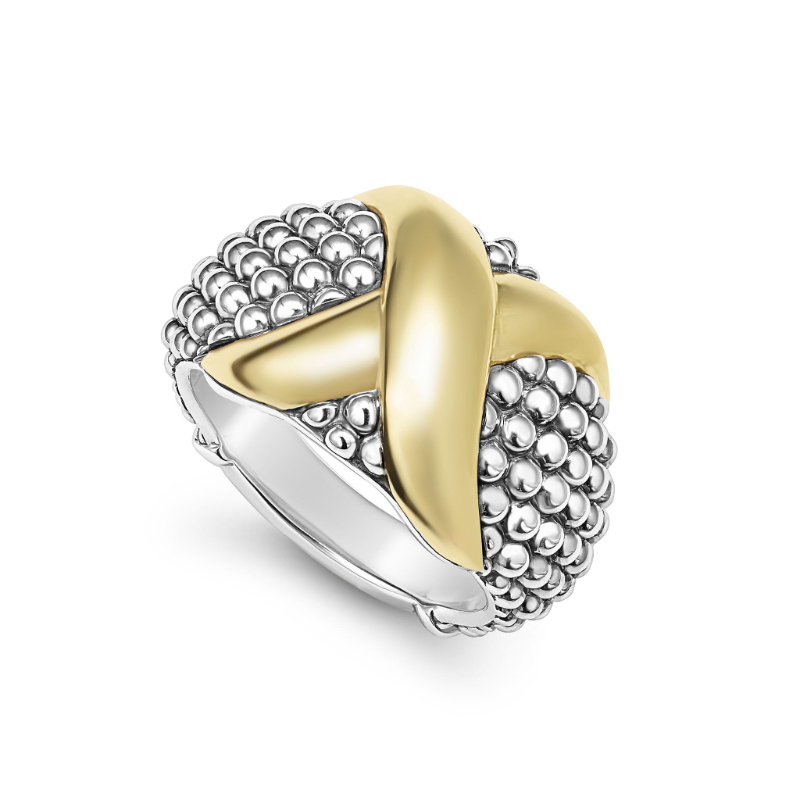 Lagos Sterling Silver And 18K Yellow Gold Embrace Two Tone Caviar X Ring