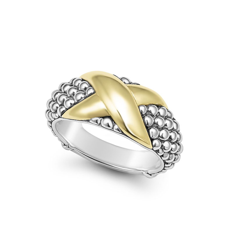 Lagos Sterling Silver And 18K Yellow Gold Embrace Two Tone Caviar X Ring