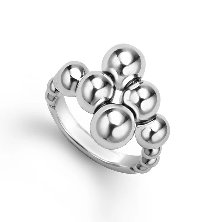 Lagos Caviar Bubbly 3mm Beaded Cross Over Ring