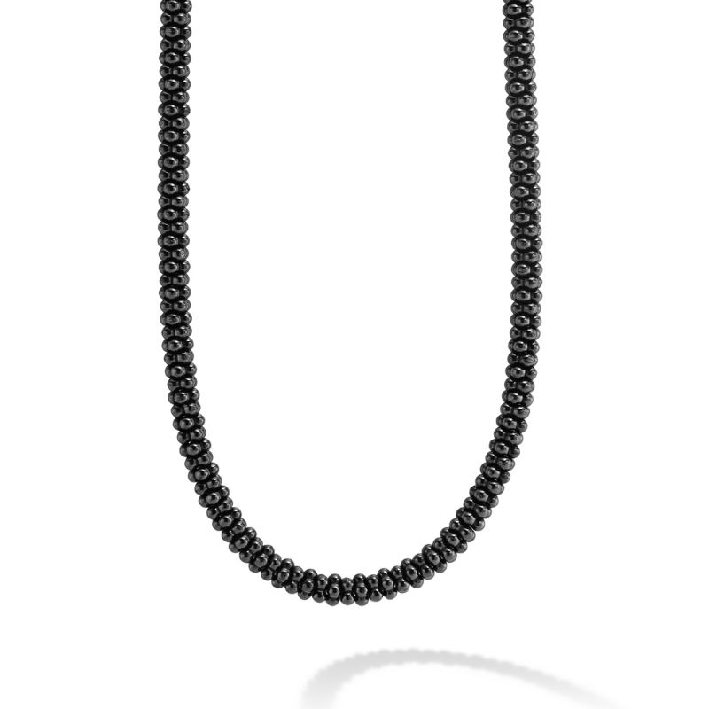 Lagos Silver And 18K Yellow Gold Black Caviar Ceramic Black 5Mm Rope Necklace