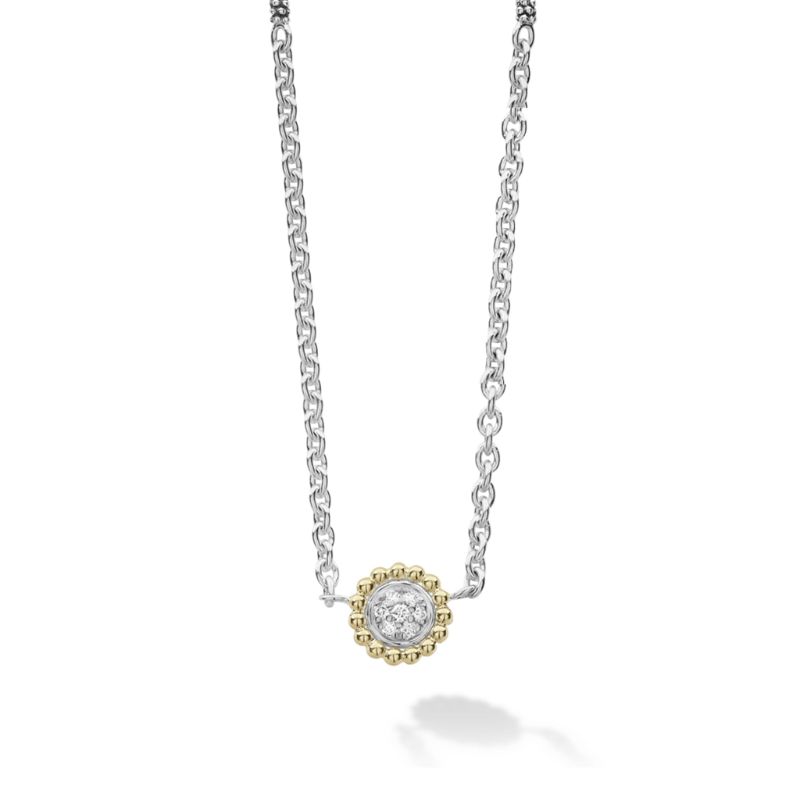 Lagos Sterling Silver And 18K Yellow Gold Rhodium Plated Caviar Lux Beaded Pendant Necklace