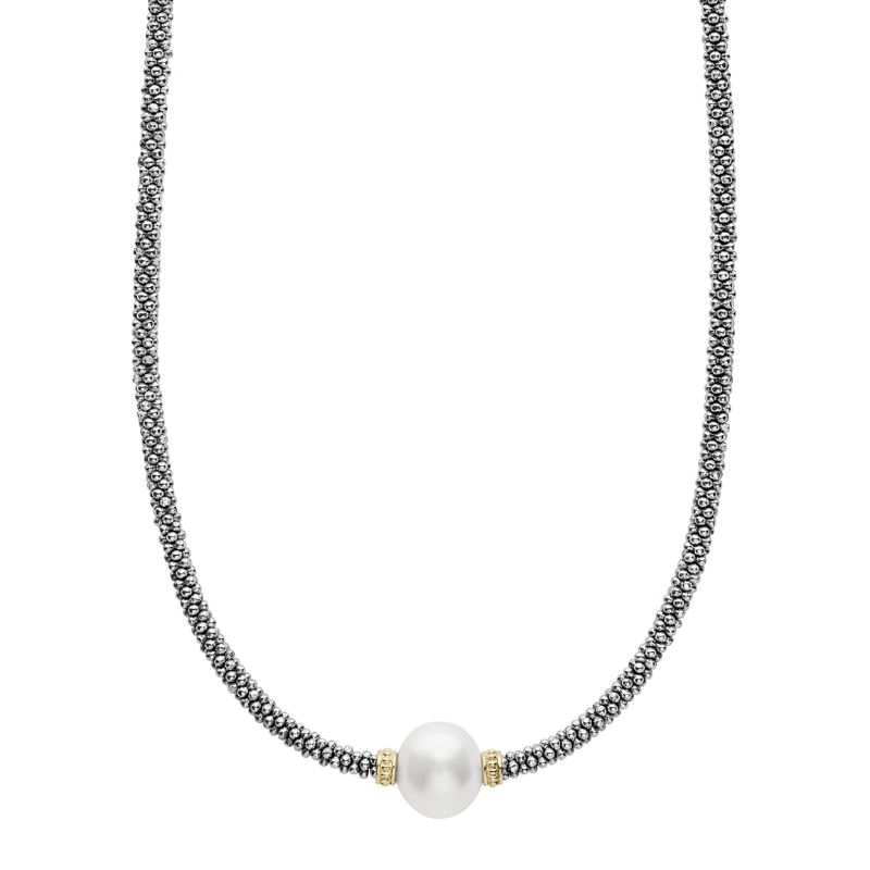 Lagos Sterling Silver And 18K Yellow Gold Luna One Rope Pearl Necklace With Caviar Beading