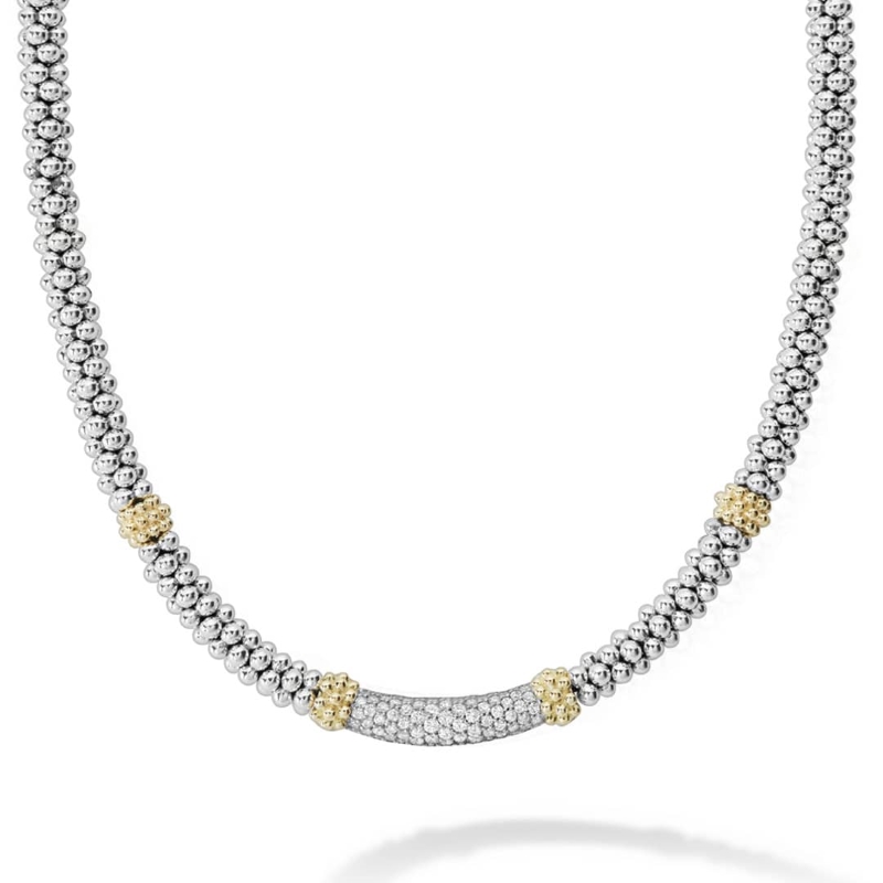 Lagos Sterling Silver And 18K Yellow Gold Diamond Lux Rope Necklace With Diamonds